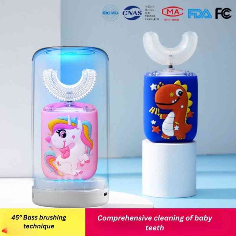 Kids U-Shaped Smart Electric Toothbrush with Soft Silicone Head and Ultrasonic Cleaning 💙