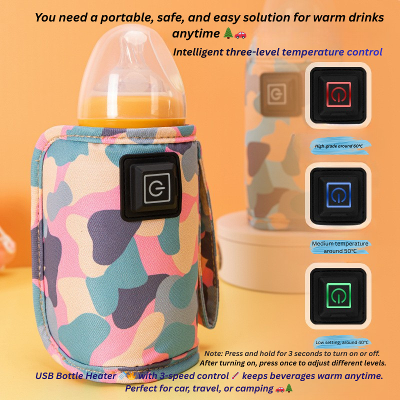 “Spot USB Bottle Heater 🍼🔥 | 3-Speed Portable Insulation Bag | Car & Outdoor 🌲🚗”