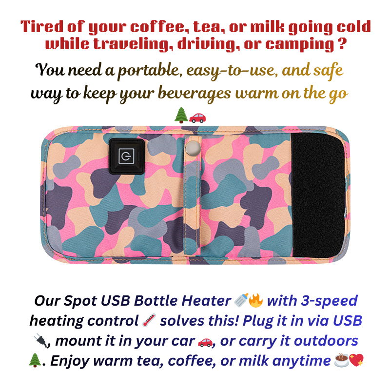 “Spot USB Bottle Heater 🍼🔥 | 3-Speed Portable Insulation Bag | Car & Outdoor 🌲🚗”