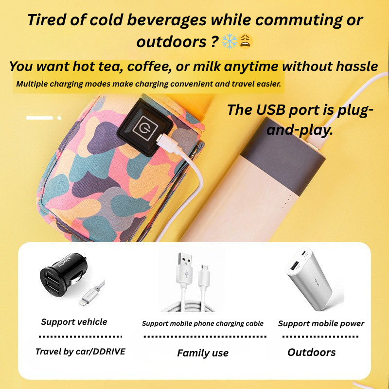 “Spot USB Bottle Heater 🍼🔥 | 3-Speed Portable Insulation Bag | Car & Outdoor 🌲🚗”